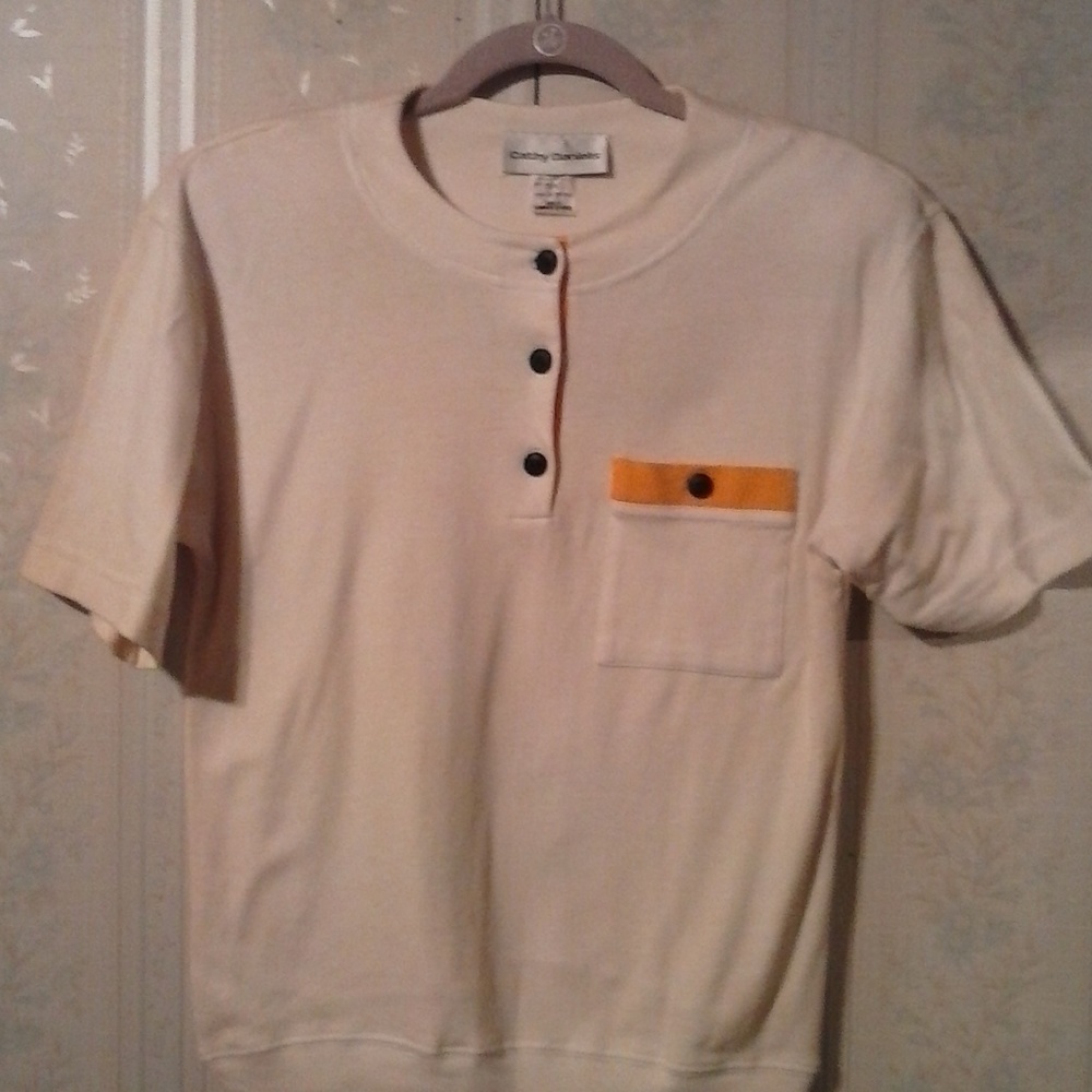 CATHY DANIELS WOMEN WHITE/YELLOW SHORT SLEEVE TOP